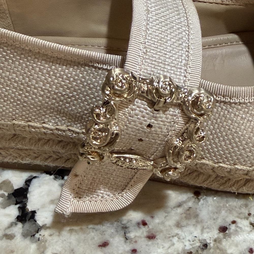 Sam Edelman Beige Espadrille Mary Jane Flats with Rhinestone Buckle - Picture 3 of 10